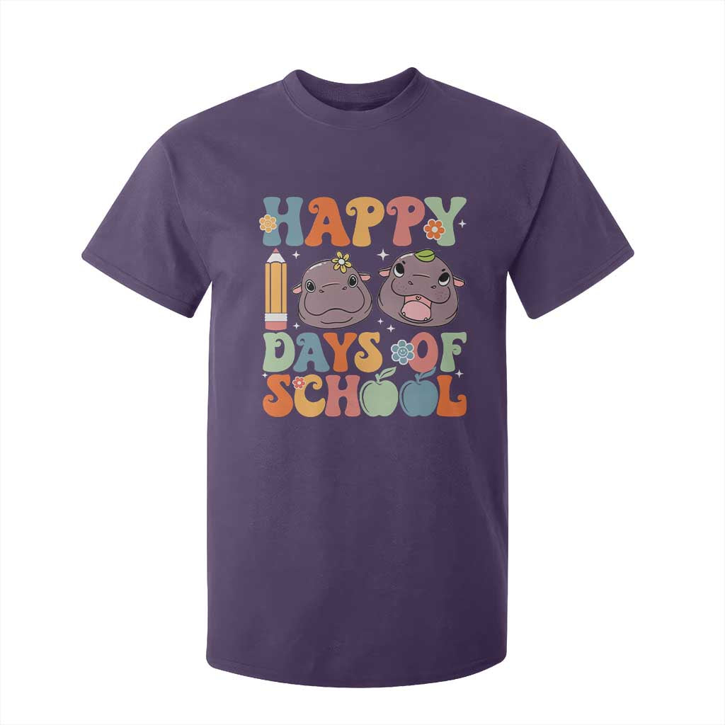 Happy 100 Days Of School Cute Moo Deng T Shirt For Kid TS09 Purple Print Your Wear