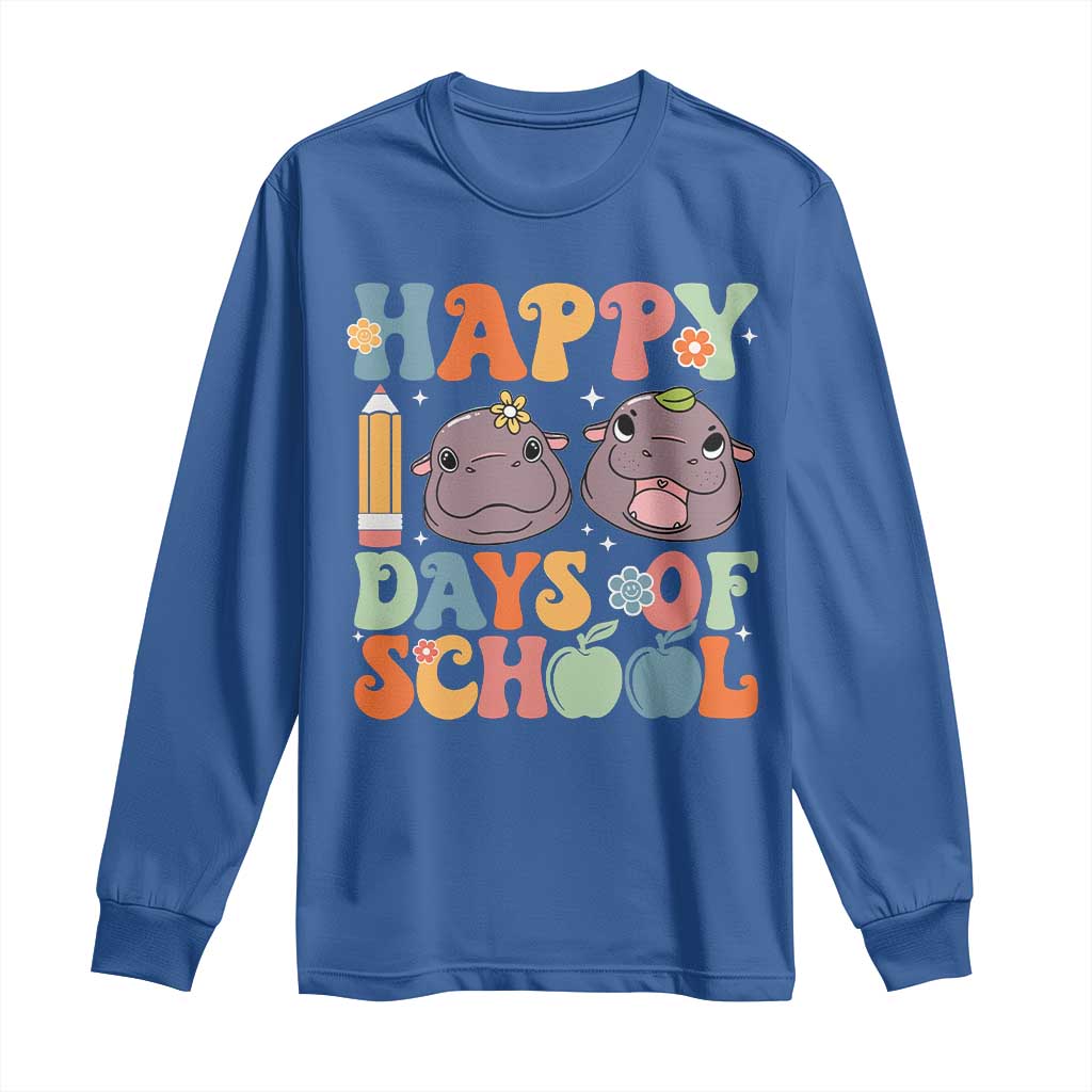 Happy 100 Days Of School Cute Moo Deng Long Sleeve Shirt TS09 Royal Blue Print Your Wear