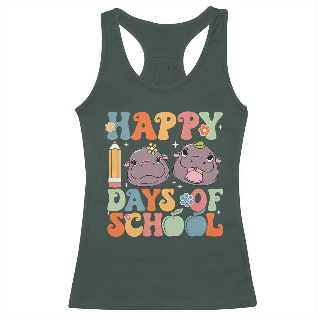 Happy 100 Days Of School Cute Moo Deng Racerback Tank Top TS09 Dark Forest Green Print Your Wear