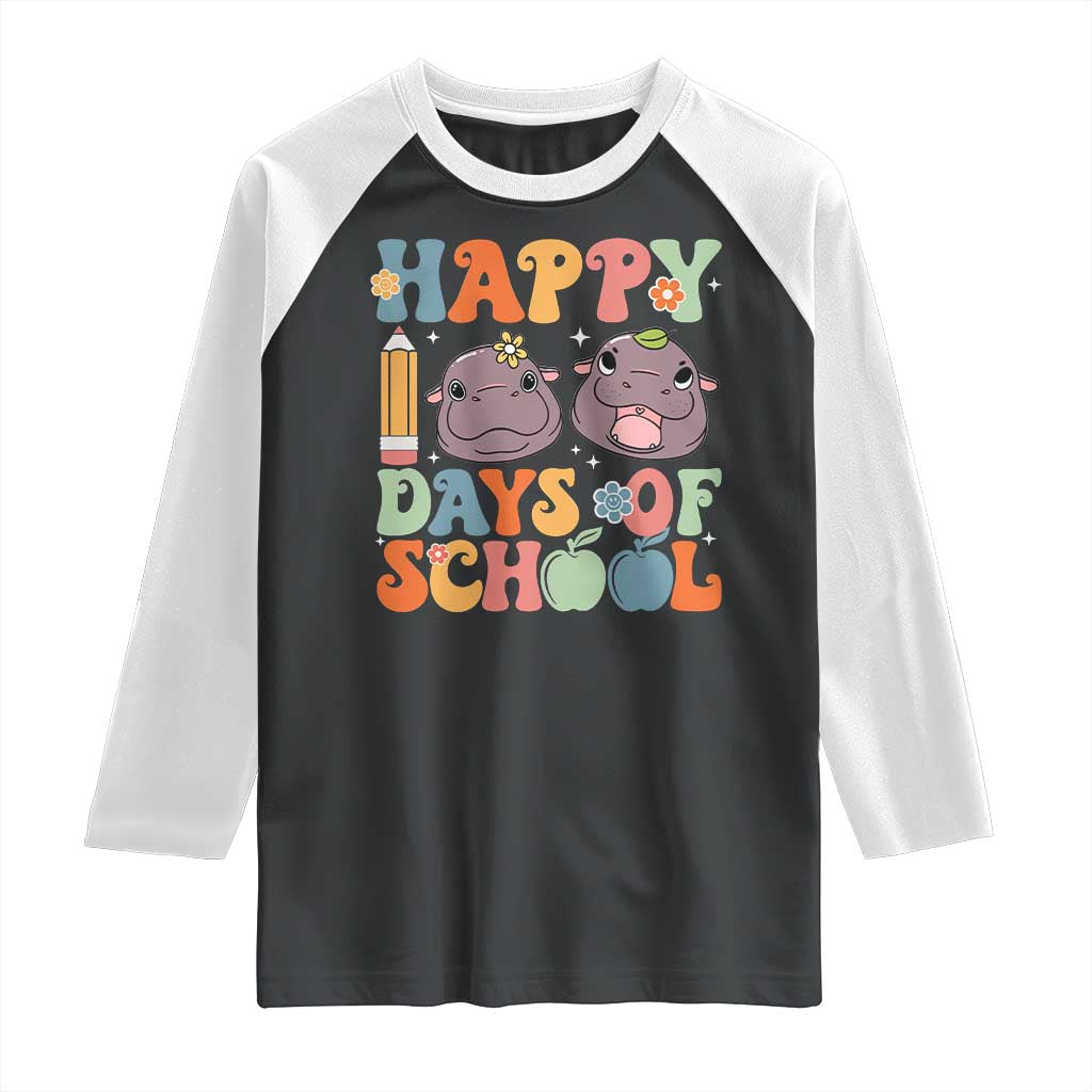 Happy 100 Days Of School Cute Moo Deng Raglan Shirt TS09 Black White Print Your Wear