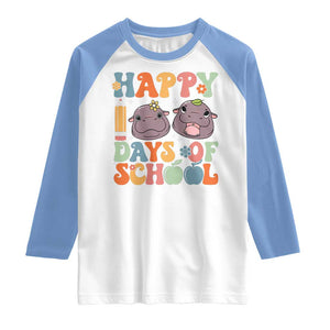 Happy 100 Days Of School Cute Moo Deng Raglan Shirt TS09 White Carolina Blue Print Your Wear