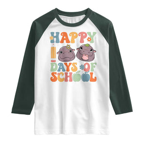 Happy 100 Days Of School Cute Moo Deng Raglan Shirt TS09 White Dark Forest Green Print Your Wear