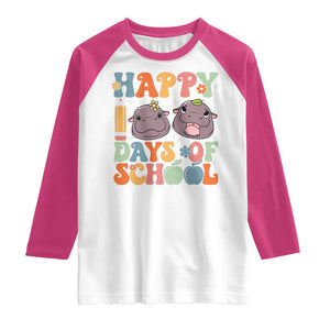 Happy 100 Days Of School Cute Moo Deng Raglan Shirt TS09 White Heliconia Print Your Wear
