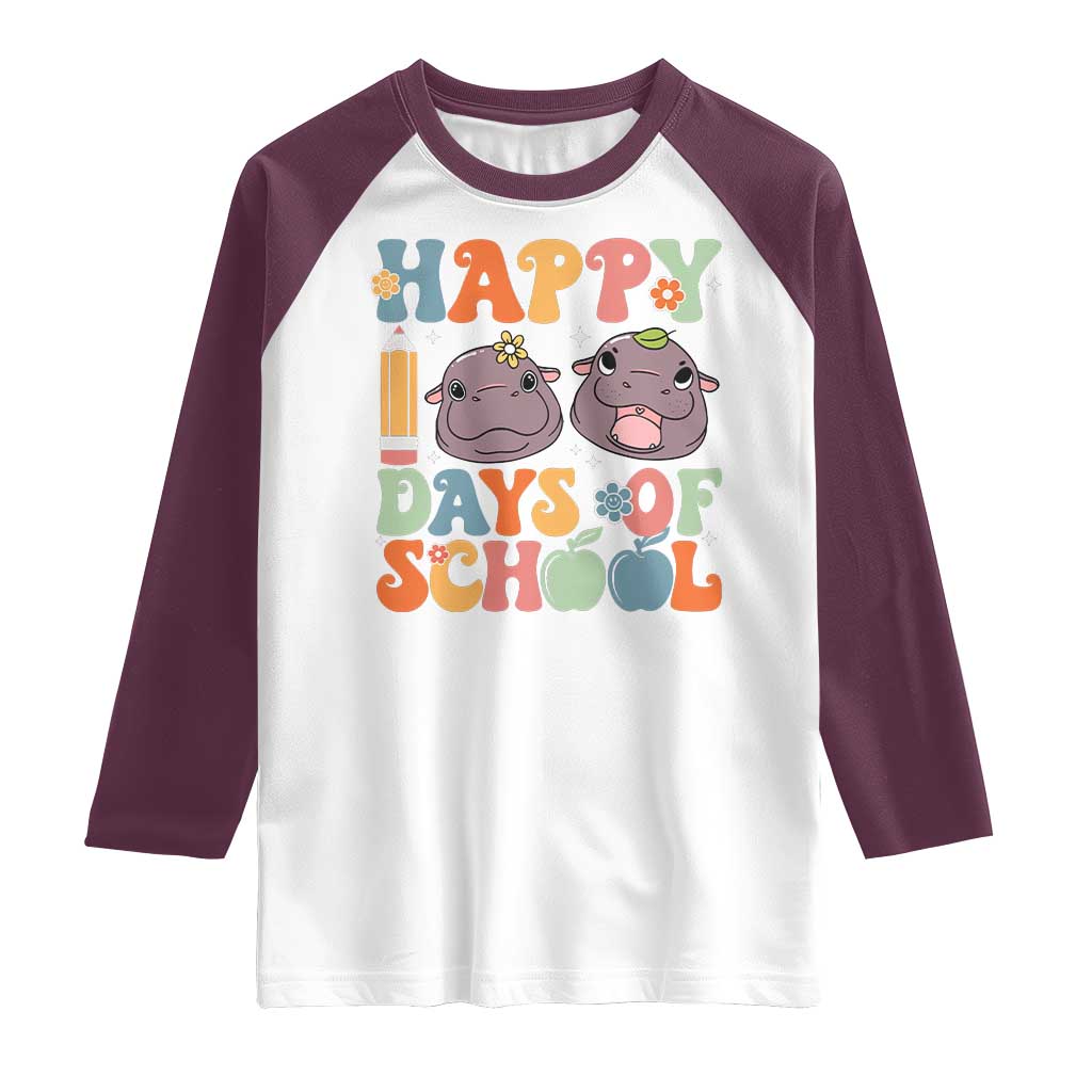 Happy 100 Days Of School Cute Moo Deng Raglan Shirt TS09 White Maroon Print Your Wear