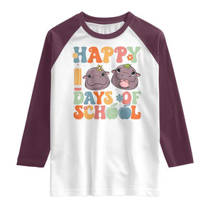 Happy 100 Days Of School Cute Moo Deng Raglan Shirt TS09 White Maroon Print Your Wear