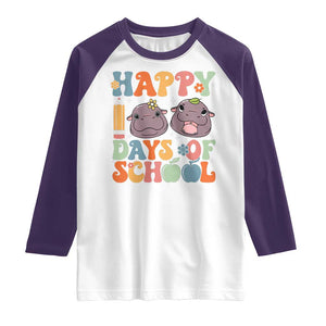 Happy 100 Days Of School Cute Moo Deng Raglan Shirt TS09 White Purple Print Your Wear