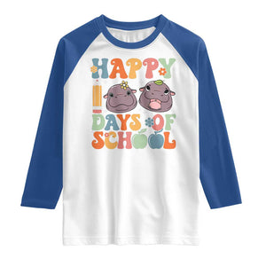 Happy 100 Days Of School Cute Moo Deng Raglan Shirt TS09 White Royal Print Your Wear
