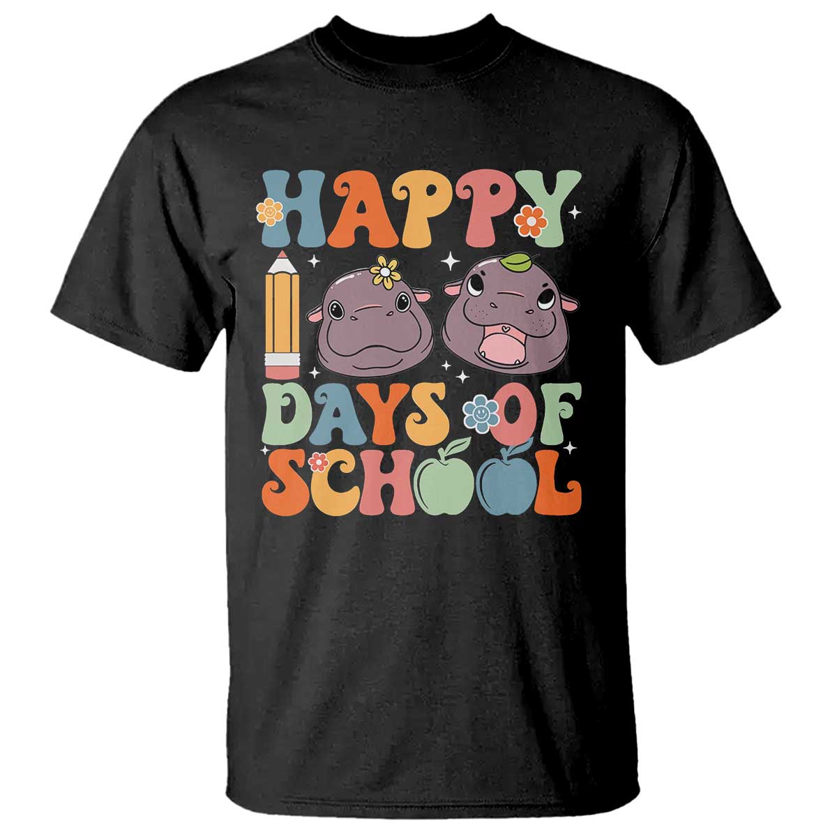 Happy 100 Days Of School Cute Moo Deng T Shirt TS09 Black Print Your Wear