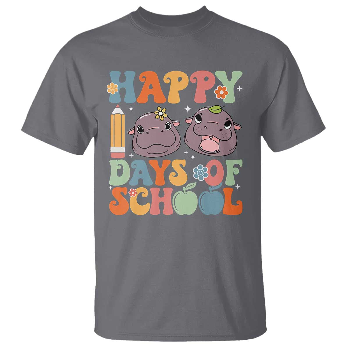 Happy 100 Days Of School Cute Moo Deng T Shirt TS09 Charcoal Print Your Wear