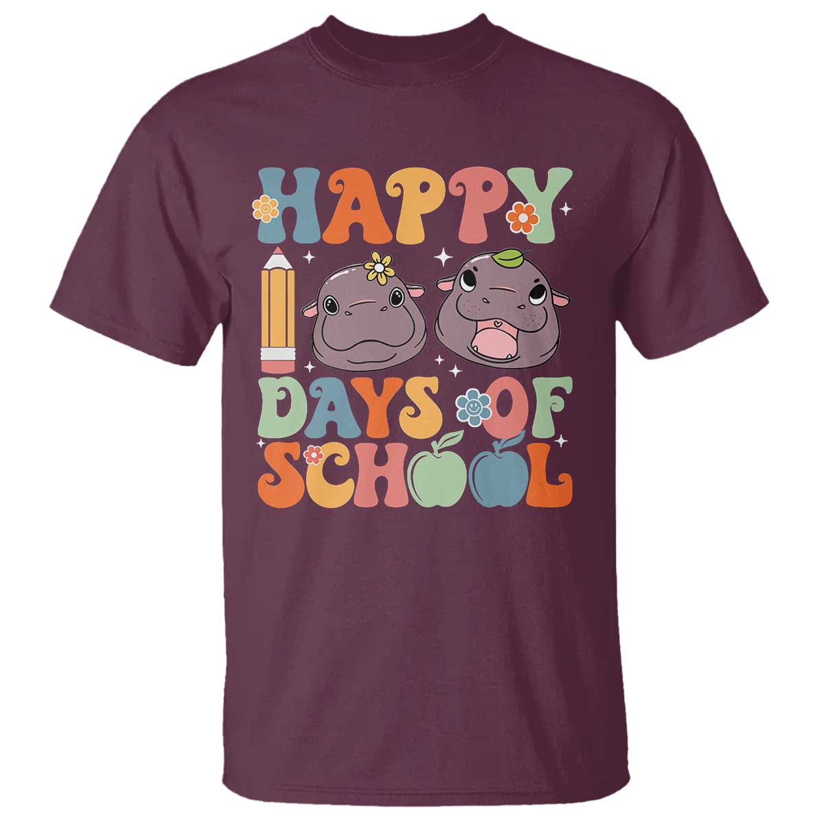 Happy 100 Days Of School Cute Moo Deng T Shirt TS09 Maroon Print Your Wear