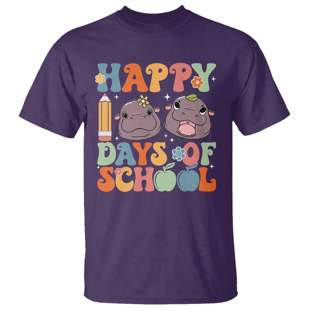 Happy 100 Days Of School Cute Moo Deng T Shirt TS09 Purple Print Your Wear