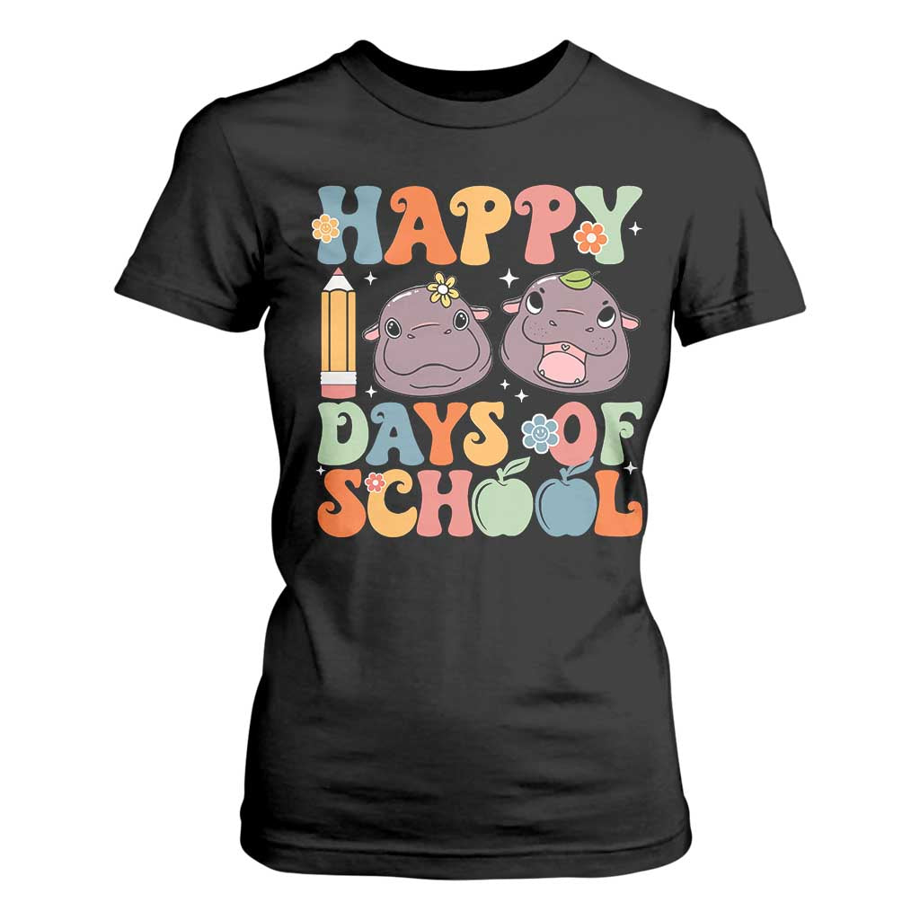 Happy 100 Days Of School Cute Moo Deng T Shirt For Women TS09 Black Print Your Wear