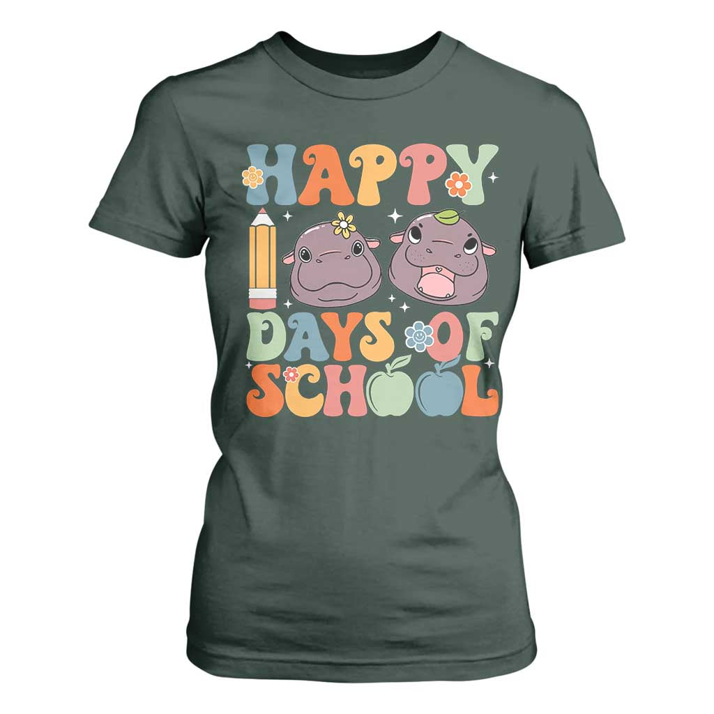 Happy 100 Days Of School Cute Moo Deng T Shirt For Women TS09 Dark Forest Green Print Your Wear