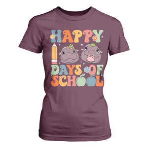 Happy 100 Days Of School Cute Moo Deng T Shirt For Women TS09 Maroon Print Your Wear