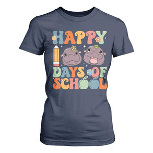 Happy 100 Days Of School Cute Moo Deng T Shirt For Women TS09 Navy Print Your Wear