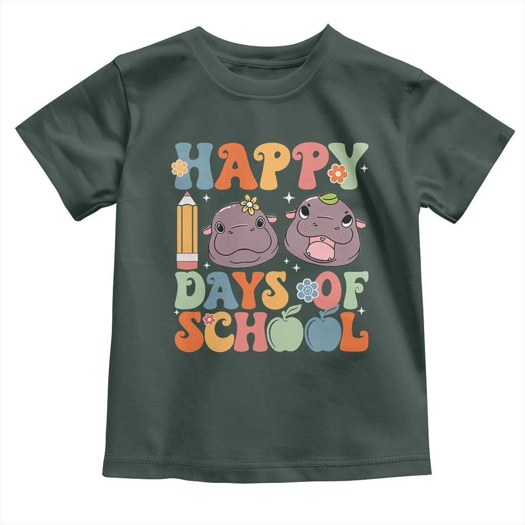 Happy 100 Days Of School Cute Moo Deng Toddler T Shirt TS09 Dark Forest Green Print Your Wear