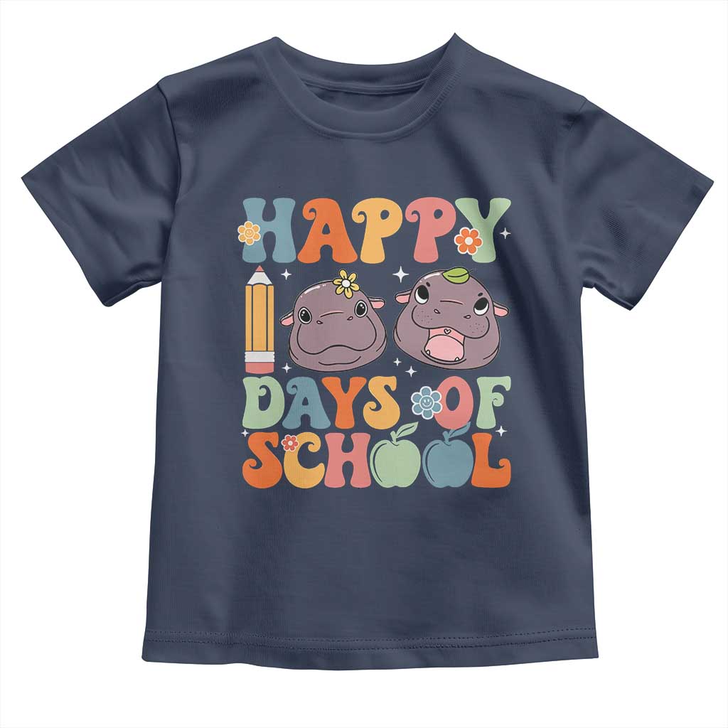 Happy 100 Days Of School Cute Moo Deng Toddler T Shirt TS09 Navy Print Your Wear