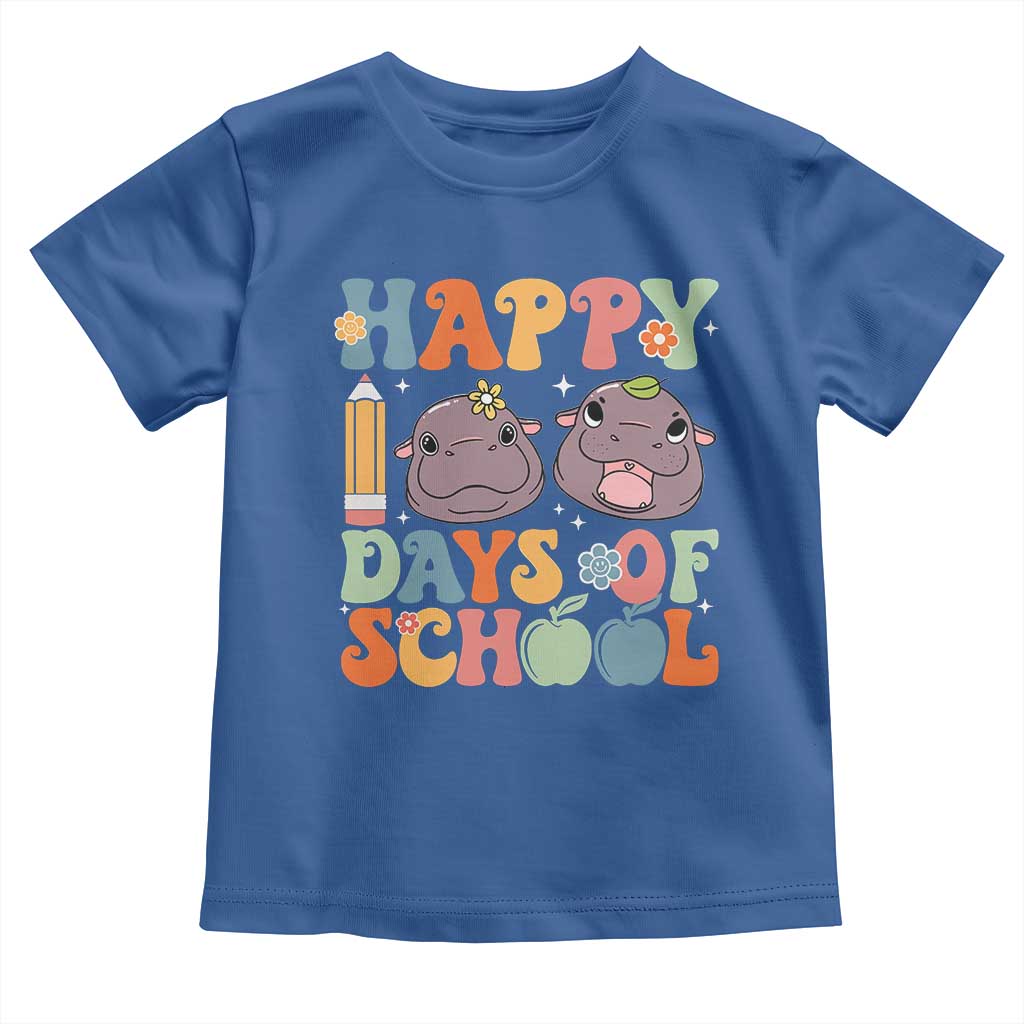 Happy 100 Days Of School Cute Moo Deng Toddler T Shirt TS09 Royal Blue Print Your Wear