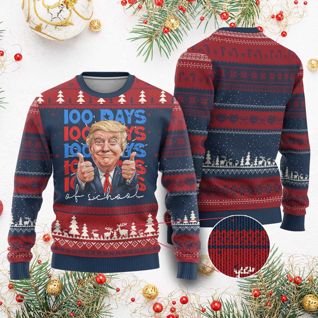 Funny 100 Days Of School Trump Ugly Christmas Sweater TS09 Burgundy Print Your Wear