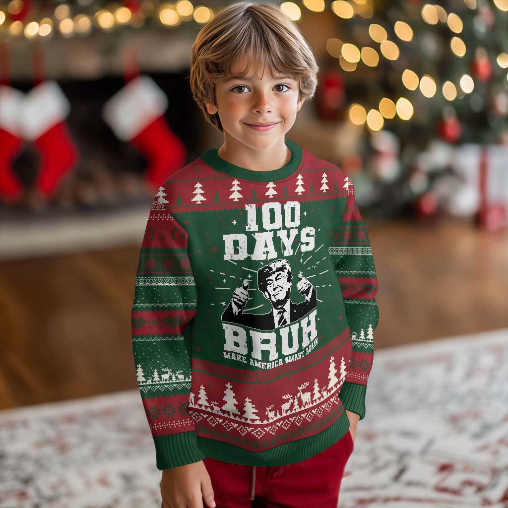 100th Day Of School Funny Trump Ugly Christmas Sweater 100 Days Bruh TS09 Christmas Print Your Wear