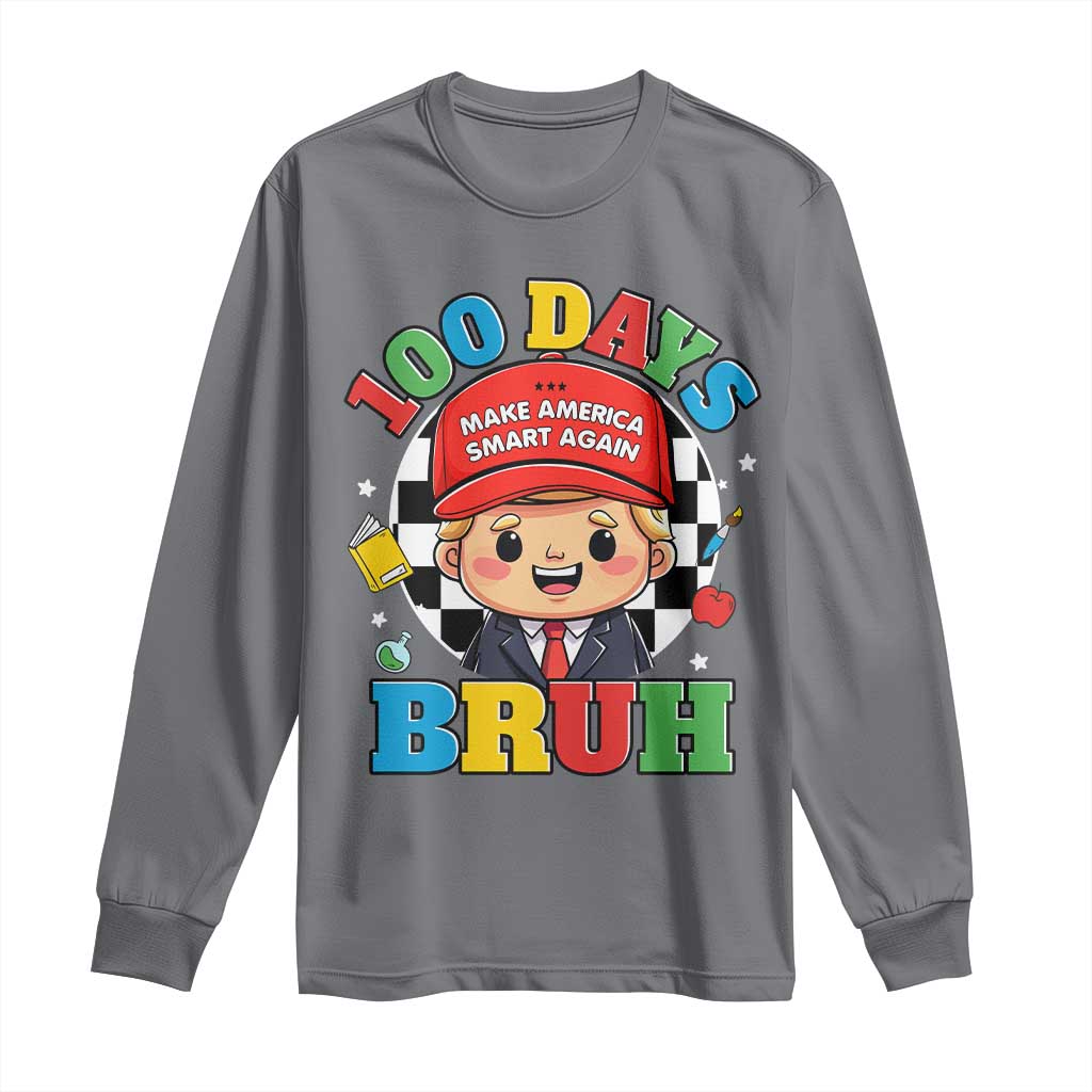 Funny 100 Days Of School Trump Long Sleeve Shirt Make America Smart Again TS09 Charcoal Print Your Wear