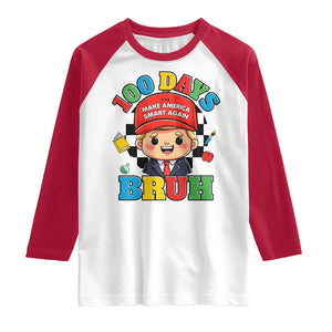 Funny 100 Days Of School Trump Raglan Shirt Make America Smart Again TS09 White Red Print Your Wear