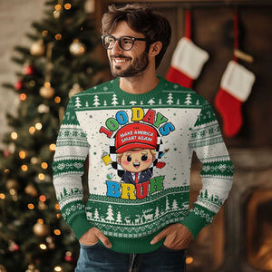 Funny 100 Days Of School Trump Ugly Christmas Sweater Make America Smart Again TS09 Green Print Your Wear