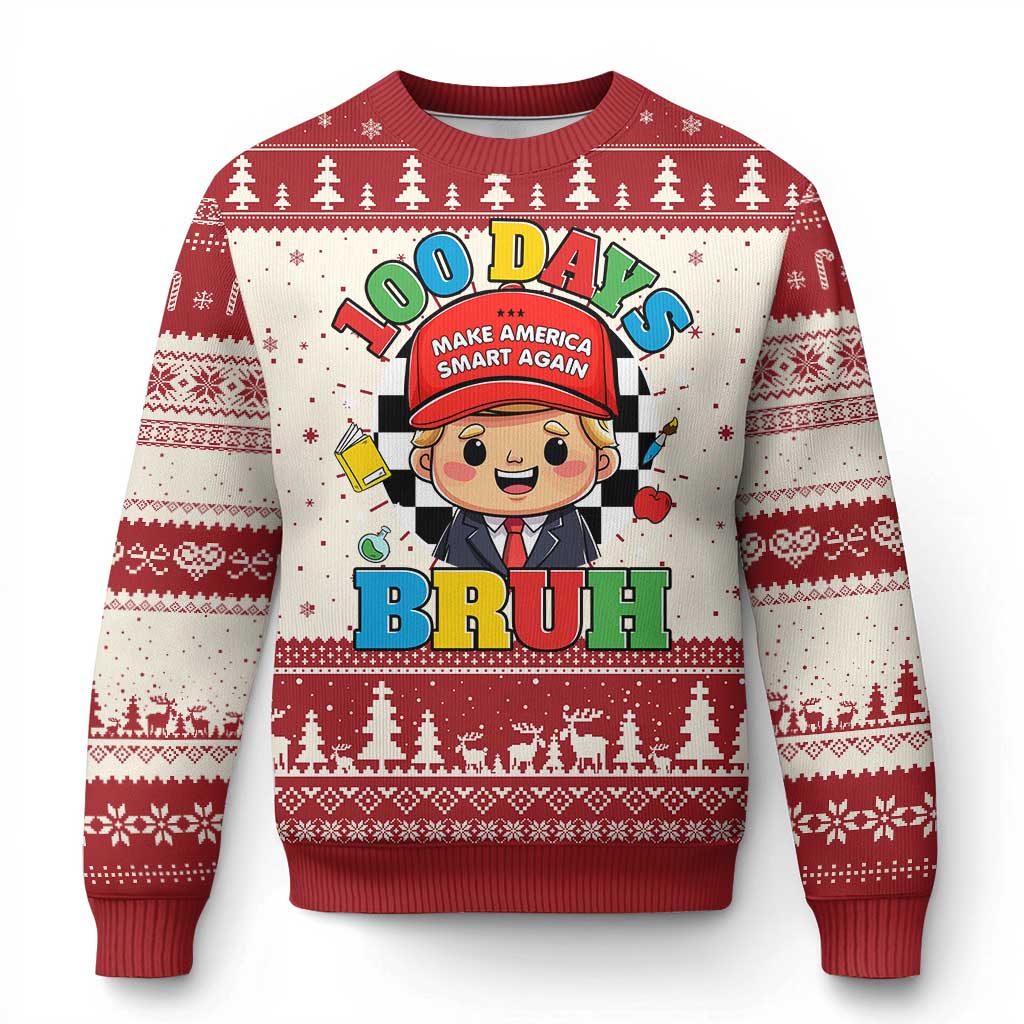 Funny 100 Days Of School Trump Ugly Christmas Sweater Make America Smart Again TS09 Red Print Your Wear