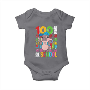 Funny 100th Day Of School Moo Deng Baby Onesie Cute Baby Hippo Colorful 100 Days TS09 Charcoal Print Your Wear