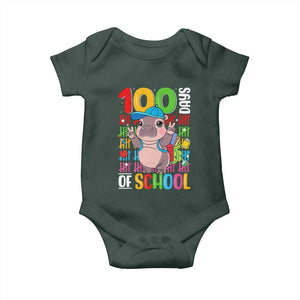 Funny 100th Day Of School Moo Deng Baby Onesie Cute Baby Hippo Colorful 100 Days TS09 Print Your Wear