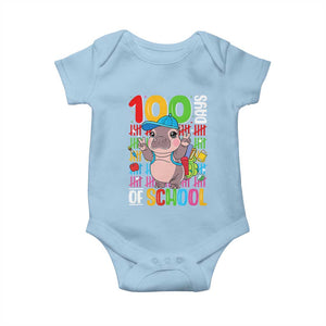 Funny 100th Day Of School Moo Deng Baby Onesie Cute Baby Hippo Colorful 100 Days TS09 Light Blue Print Your Wear