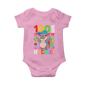 Funny 100th Day Of School Moo Deng Baby Onesie Cute Baby Hippo Colorful 100 Days TS09 Light Pink Print Your Wear