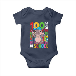Funny 100th Day Of School Moo Deng Baby Onesie Cute Baby Hippo Colorful 100 Days TS09 Navy Print Your Wear