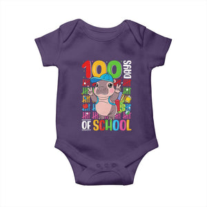 Funny 100th Day Of School Moo Deng Baby Onesie Cute Baby Hippo Colorful 100 Days TS09 Purple Print Your Wear