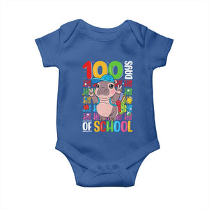 Funny 100th Day Of School Moo Deng Baby Onesie Cute Baby Hippo Colorful 100 Days TS09 Royal Blue Print Your Wear