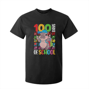 Funny 100th Day Of School Moo Deng T Shirt For Kid Cute Baby Hippo Colorful 100 Days TS09 Black Print Your Wear