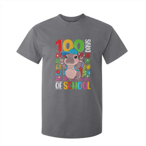 Funny 100th Day Of School Moo Deng T Shirt For Kid Cute Baby Hippo Colorful 100 Days TS09 Charcoal Print Your Wear