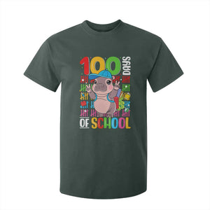 Funny 100th Day Of School Moo Deng T Shirt For Kid Cute Baby Hippo Colorful 100 Days TS09 Dark Forest Green Print Your Wear