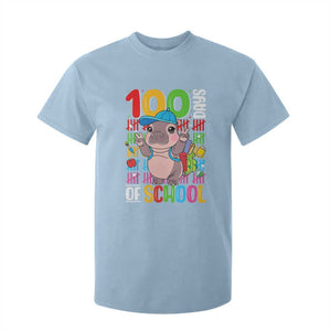 Funny 100th Day Of School Moo Deng T Shirt For Kid Cute Baby Hippo Colorful 100 Days TS09 Light Blue Print Your Wear