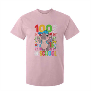 Funny 100th Day Of School Moo Deng T Shirt For Kid Cute Baby Hippo Colorful 100 Days TS09 Light Pink Print Your Wear
