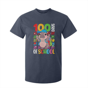Funny 100th Day Of School Moo Deng T Shirt For Kid Cute Baby Hippo Colorful 100 Days TS09 Navy Print Your Wear