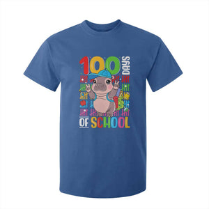 Funny 100th Day Of School Moo Deng T Shirt For Kid Cute Baby Hippo Colorful 100 Days TS09 Royal Blue Print Your Wear