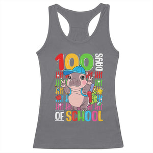 Funny 100th Day Of School Moo Deng Racerback Tank Top Cute Baby Hippo Colorful 100 Days TS09 Charcoal Print Your Wear
