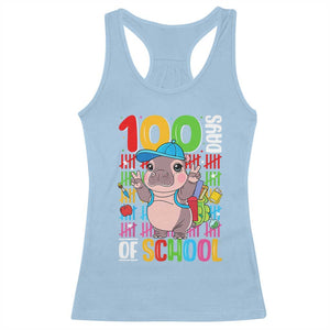 Funny 100th Day Of School Moo Deng Racerback Tank Top Cute Baby Hippo Colorful 100 Days TS09 Light Blue Print Your Wear