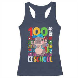 Funny 100th Day Of School Moo Deng Racerback Tank Top Cute Baby Hippo Colorful 100 Days TS09 Navy Print Your Wear