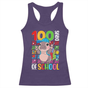 Funny 100th Day Of School Moo Deng Racerback Tank Top Cute Baby Hippo Colorful 100 Days TS09 Purple Print Your Wear