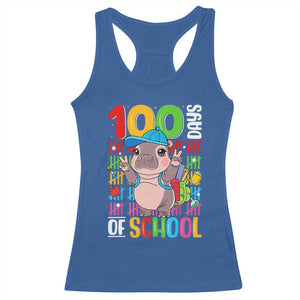 Funny 100th Day Of School Moo Deng Racerback Tank Top Cute Baby Hippo Colorful 100 Days TS09 Royal Blue Print Your Wear