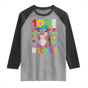 Funny 100th Day Of School Moo Deng Raglan Shirt Cute Baby Hippo Colorful 100 Days TS09 Sport Gray Black Print Your Wear