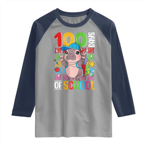 Funny 100th Day Of School Moo Deng Raglan Shirt Cute Baby Hippo Colorful 100 Days TS09 Sport Gray Navy Print Your Wear