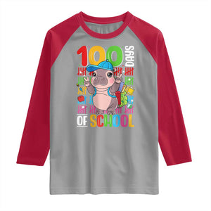 Funny 100th Day Of School Moo Deng Raglan Shirt Cute Baby Hippo Colorful 100 Days TS09 Sport Gray Red Print Your Wear